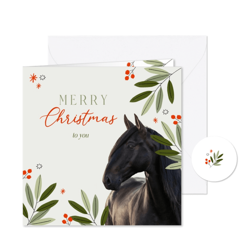 Weihnachtskarte Pferd und Weihnachtszweige - Karteneindruck