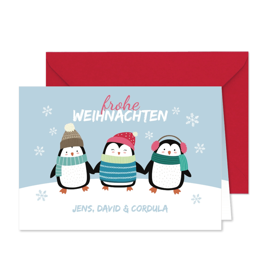 Weihnachtskarte Pinguine im Schnee - Karteneindruck