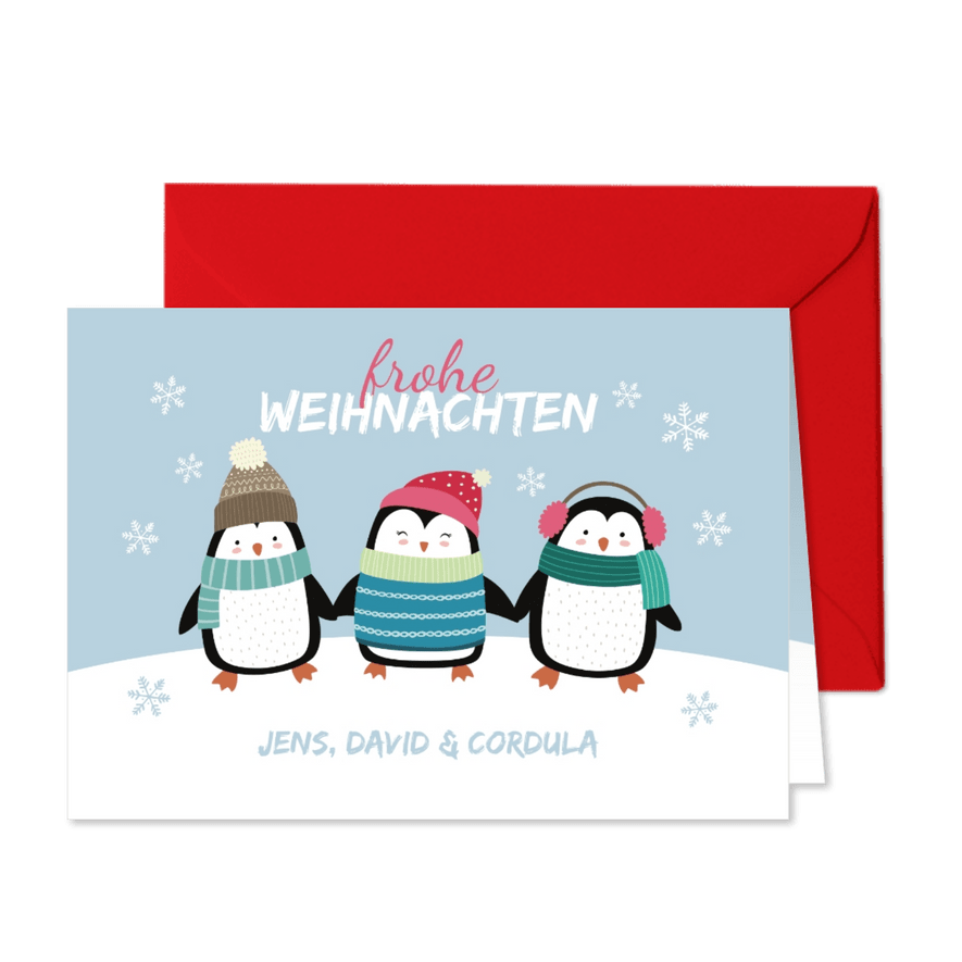 Weihnachtskarte Pinguine im Schnee - Karteneindruck
