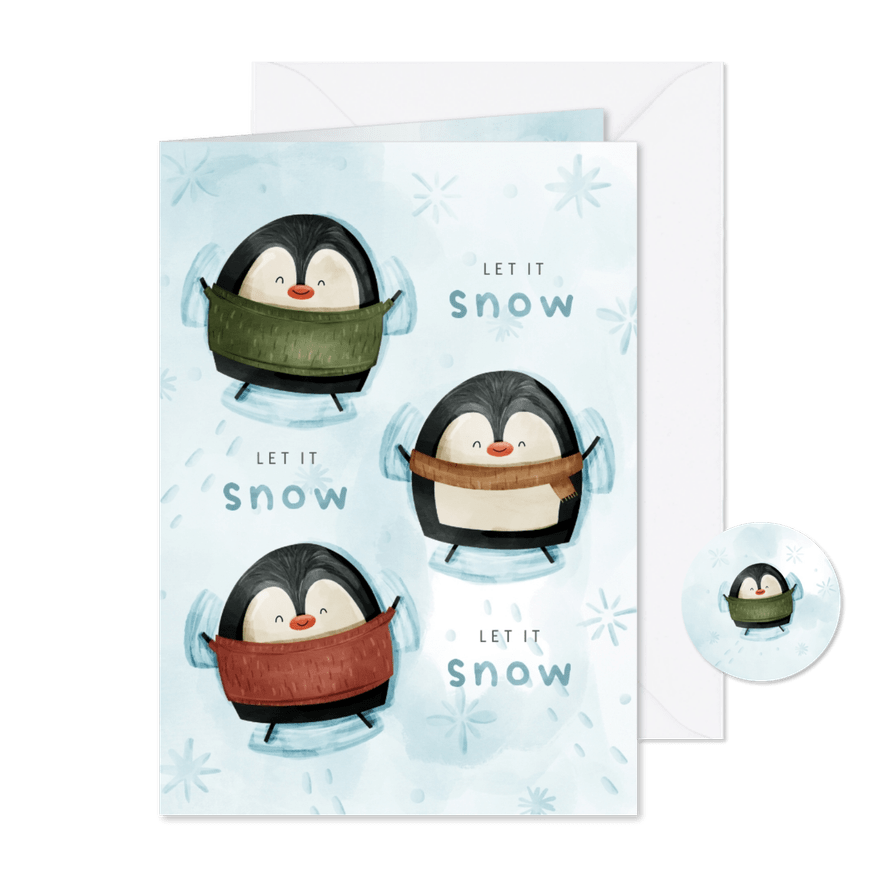 Weihnachtskarte Pinguine Schnee-Engel - Karteneindruck