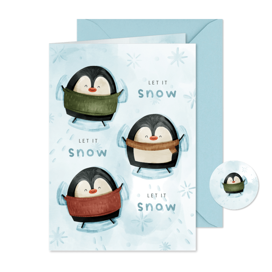 Weihnachtskarte Pinguine Schnee-Engel - Karteneindruck