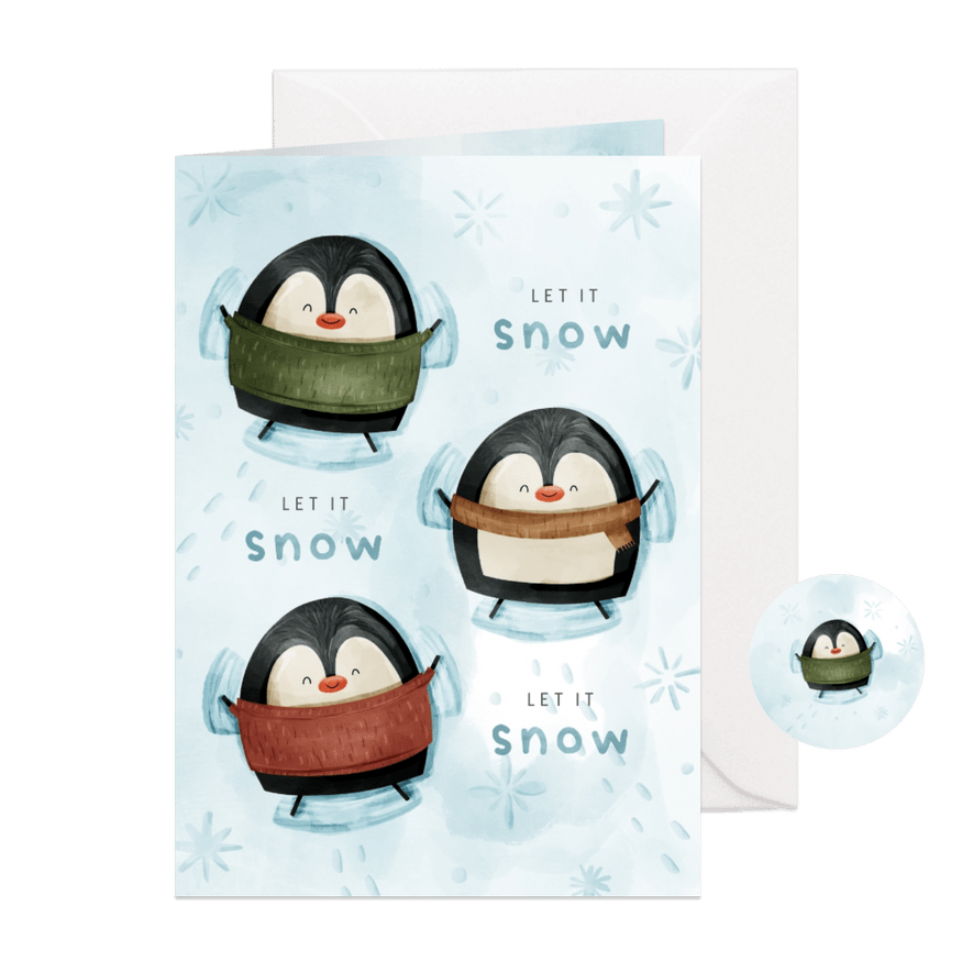 Weihnachtskarte Pinguine Schnee-Engel - Karteneindruck
