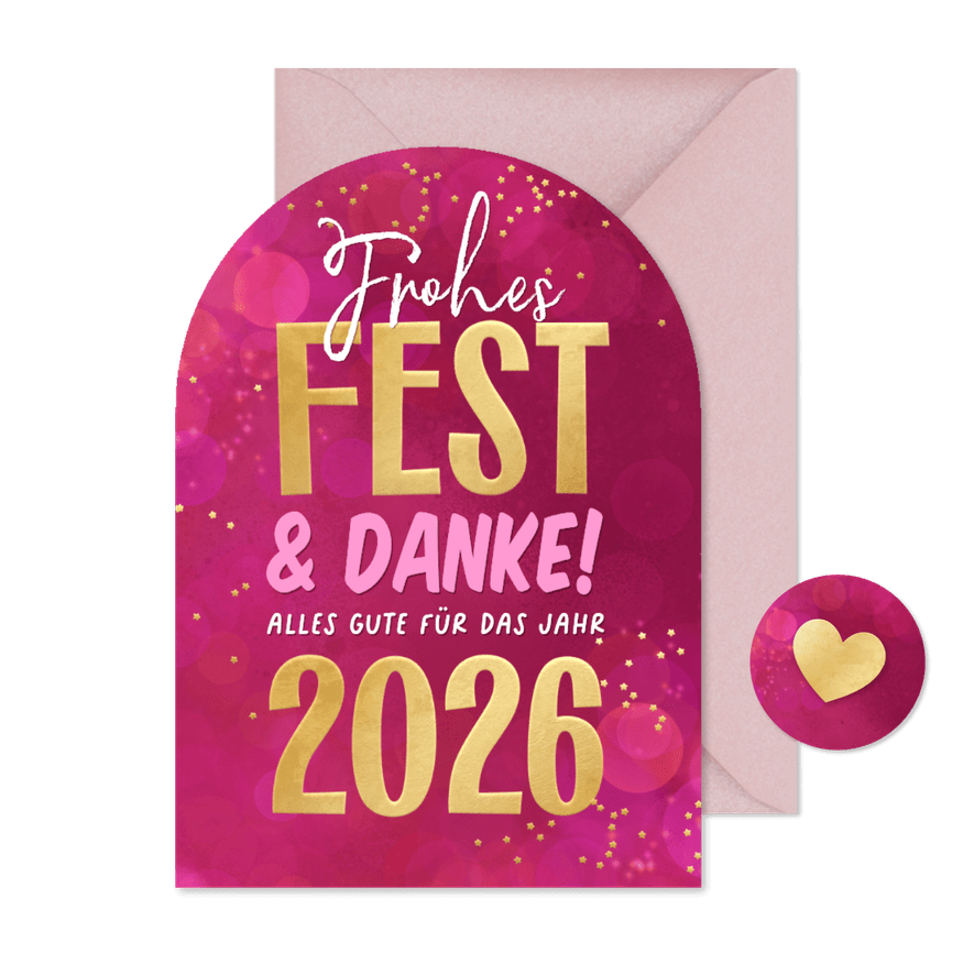 Weihnachtskarte pink Bogenkarte 'Frohes Fest' Lichteffekt - Karteneindruck