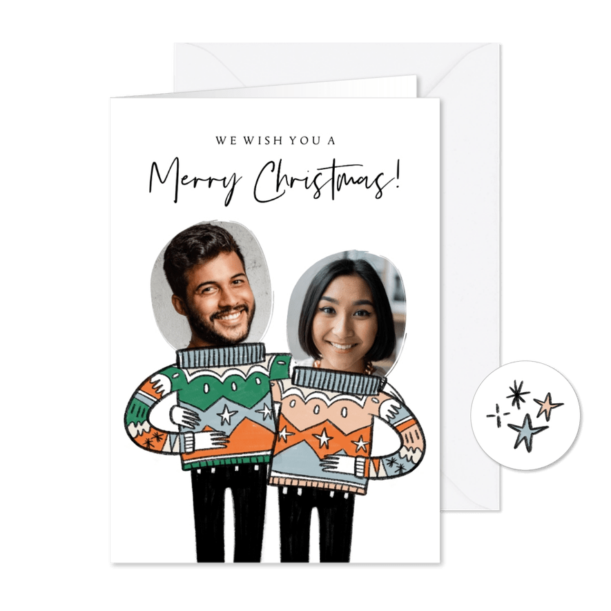 Weihnachtskarte Porträts mit Weihnachtspulli - Karteneindruck