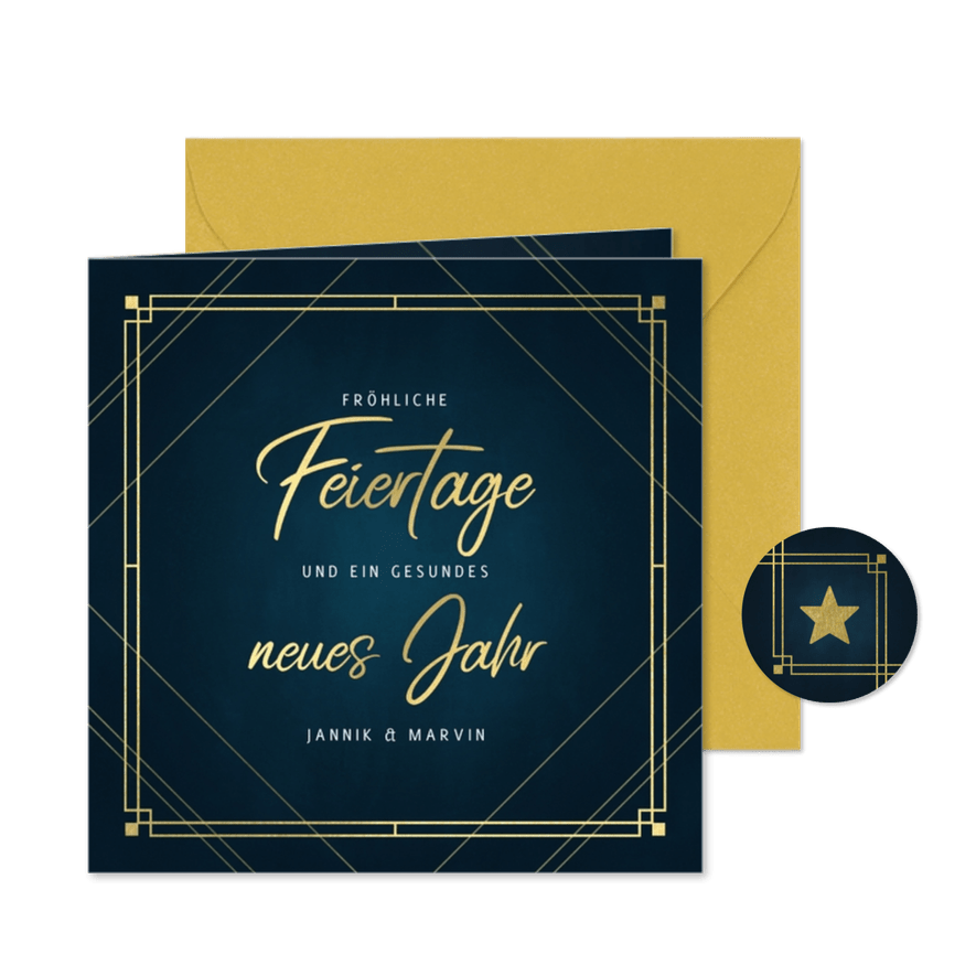 Weihnachtskarte quadratisch mit vintage Rahmen & Foto innen - Karteneindruck
