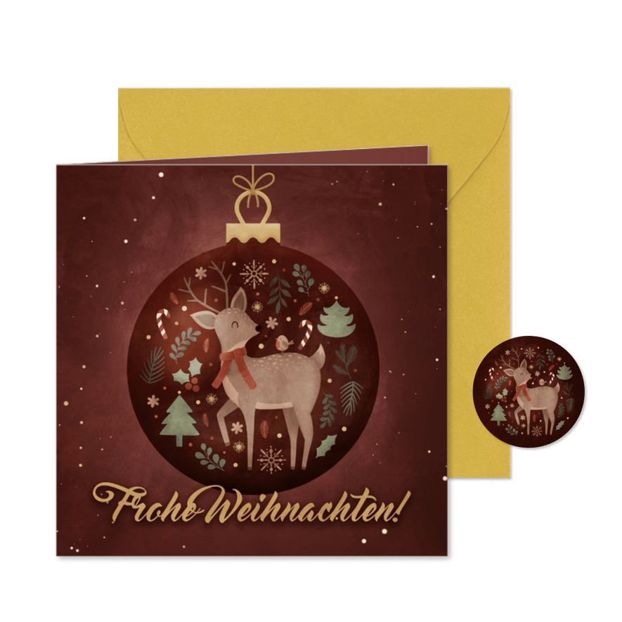 Weihnachtskarte Reh in Weihnachtskugel - Karteneindruck
