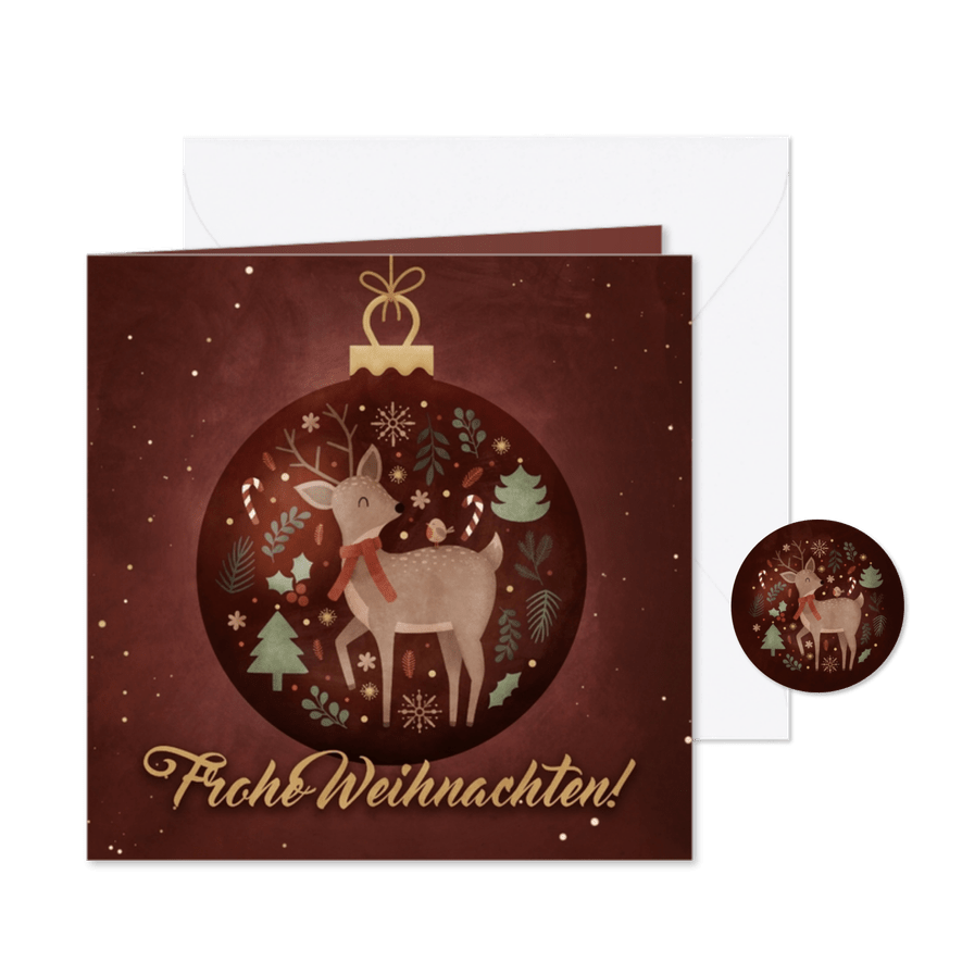 Weihnachtskarte Reh in Weihnachtskugel - Karteneindruck