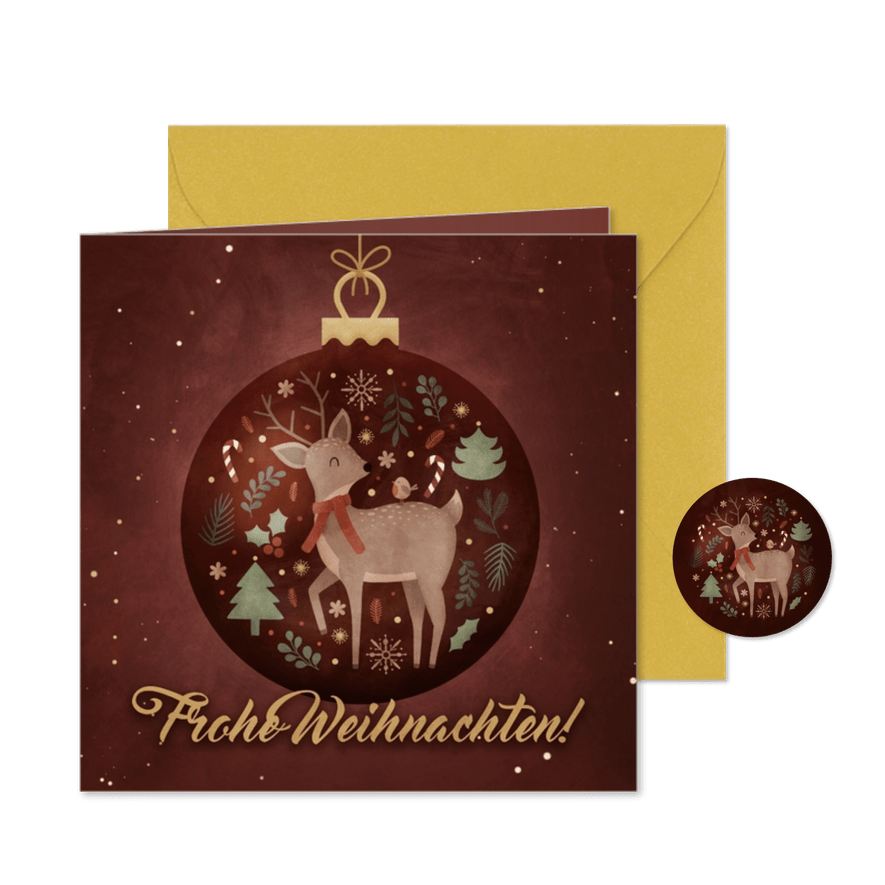 Weihnachtskarte Reh in Weihnachtskugel - Karteneindruck
