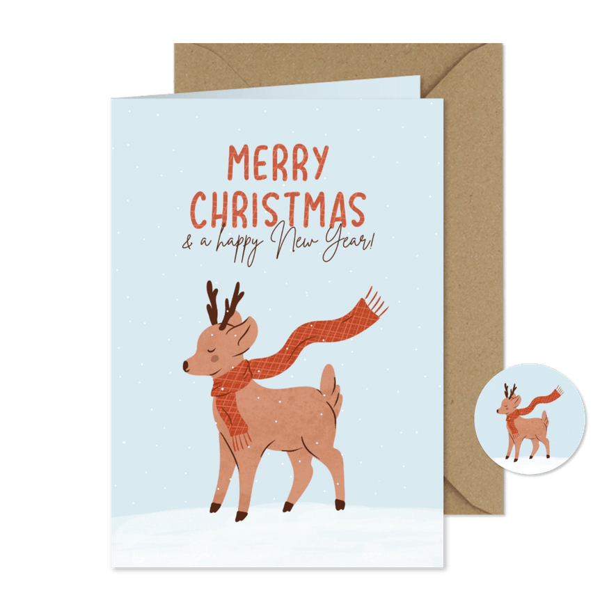Weihnachtskarte Reh mit Schal im Schnee - Karteneindruck

