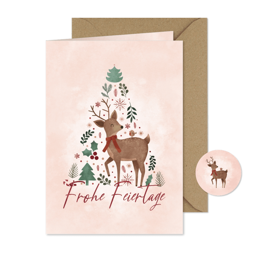 Weihnachtskarte Reh mit Schal - Karteneindruck
