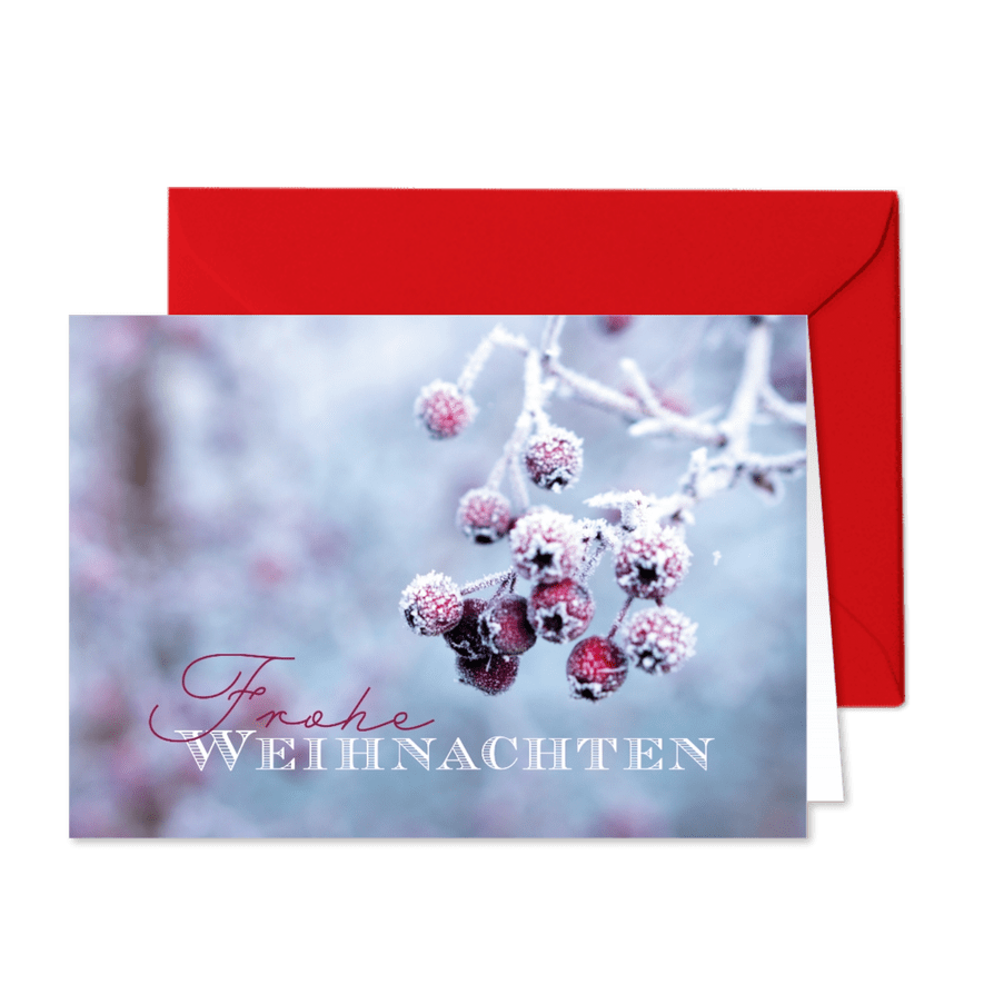 Weihnachtskarte Reif auf Beeren - Karteneindruck
