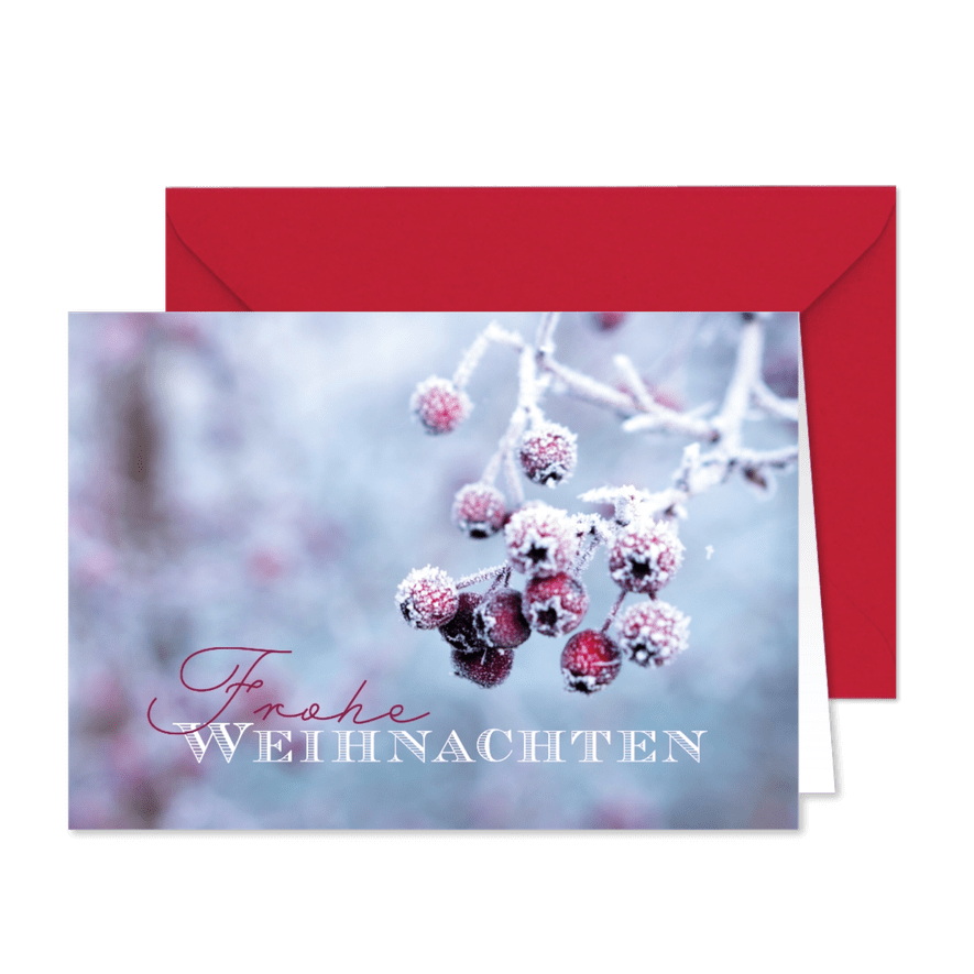 Weihnachtskarte Reif auf Beeren - Karteneindruck