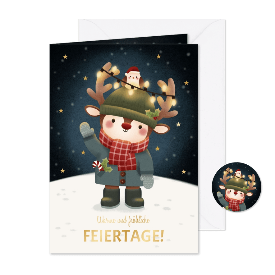 Weihnachtskarte Rentier im Schnee - Karteneindruck