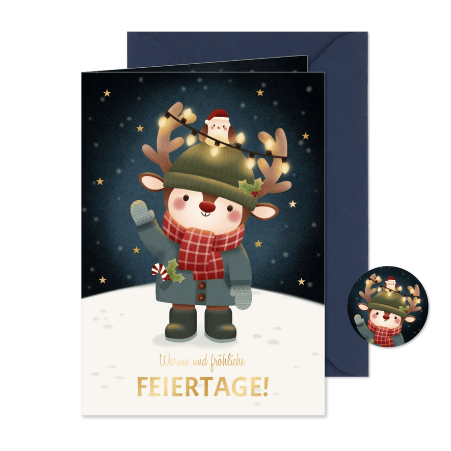 Weihnachtskarte Rentier im Schnee - Kartenvorschau