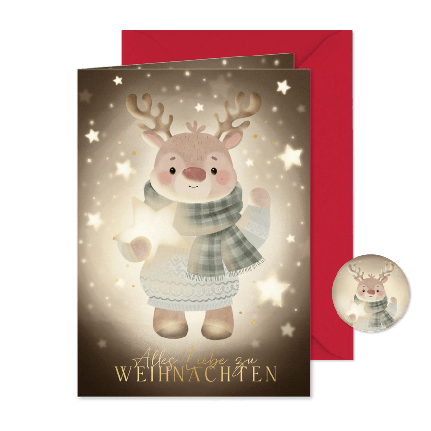 Weihnachtskarte Rentier mit Stern - Karteneindruck
