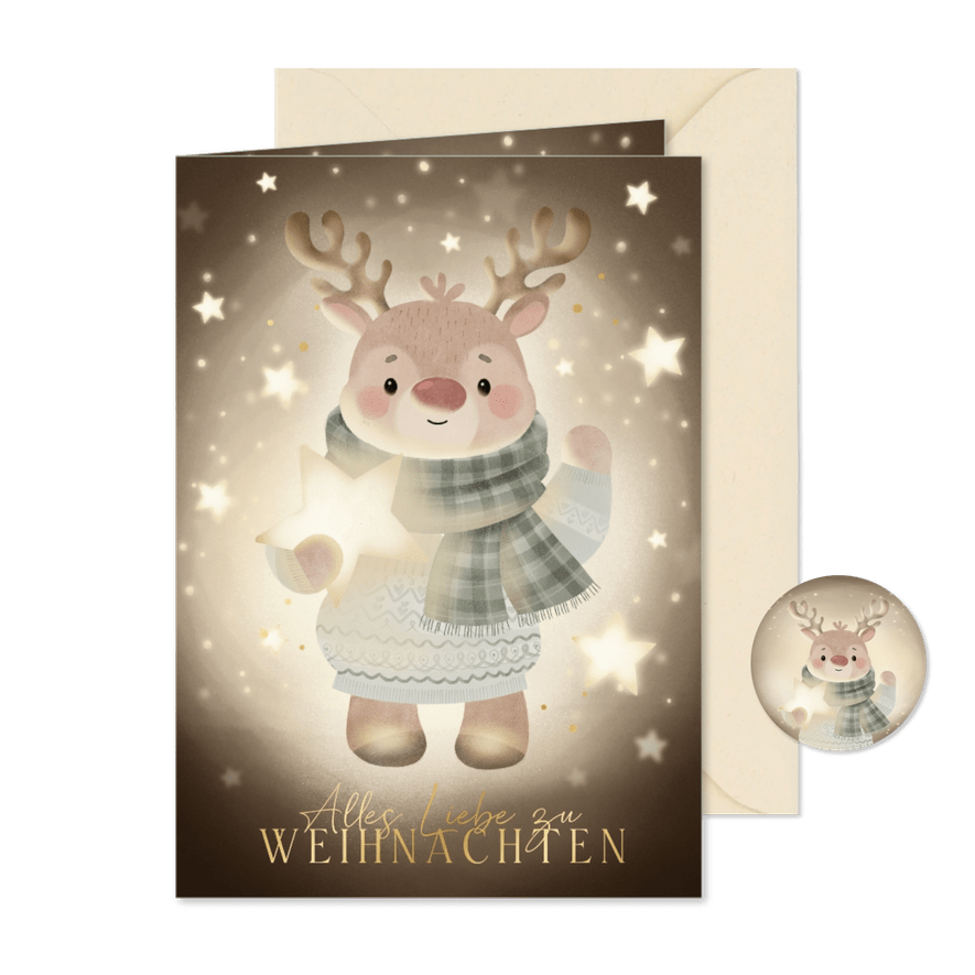 Weihnachtskarte Rentier mit Stern - Karteneindruck
