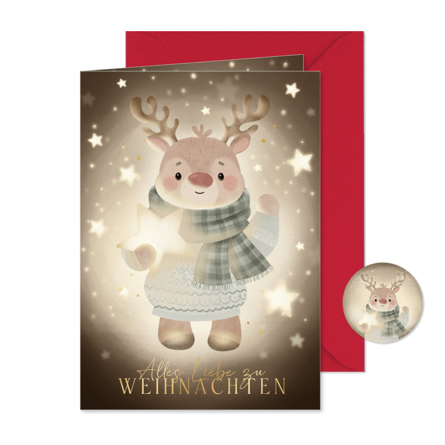 Weihnachtskarte Rentier mit Stern - Karteneindruck