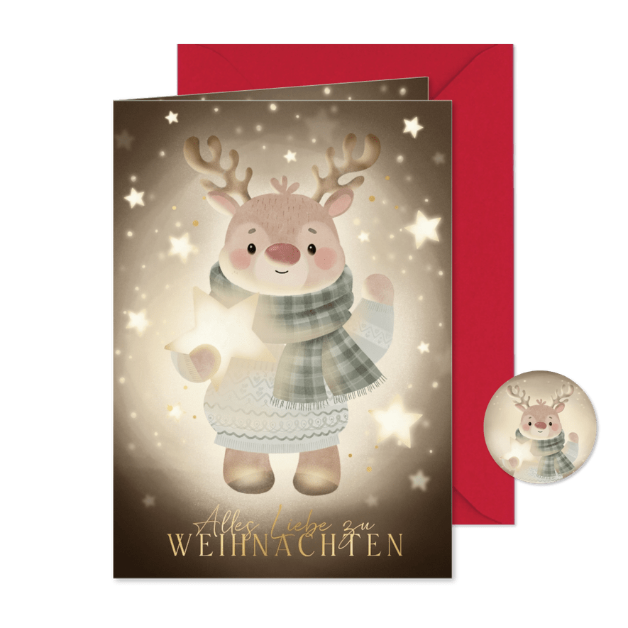 Weihnachtskarte Rentier mit Stern - Kartenvorschau