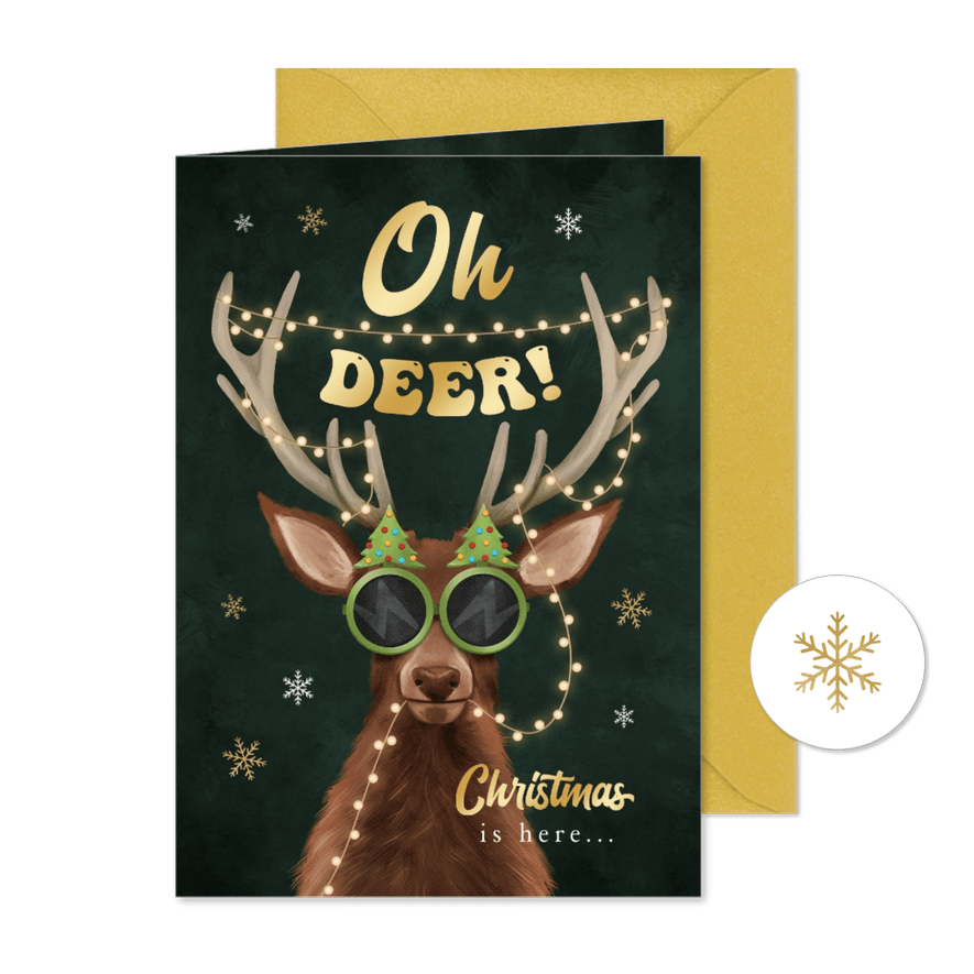 Weihnachtskarte Rentier mit Weihnachtsbrille - Karteneindruck