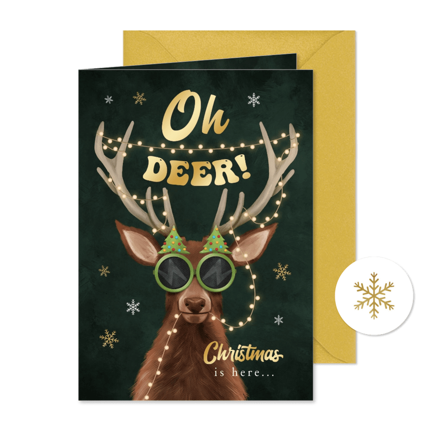 Weihnachtskarte Rentier mit Weihnachtsbrille - Karteneindruck