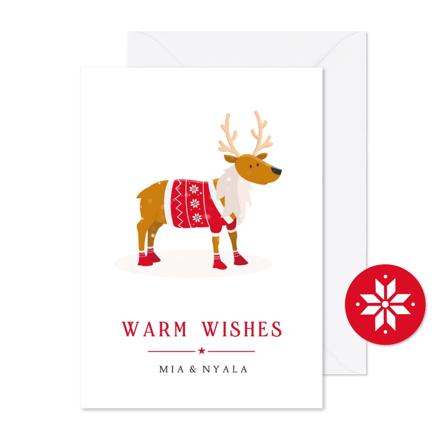 Weihnachtskarte Rentier mit Weihnachtspulli - Karteneindruck
