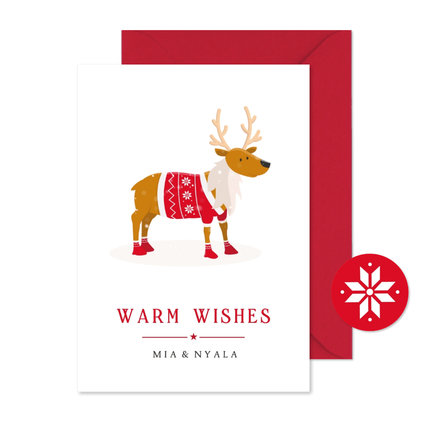 Weihnachtskarte Rentier mit Weihnachtspulli - Karteneindruck
