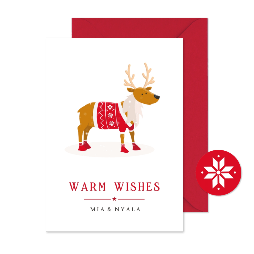 Weihnachtskarte Rentier mit Weihnachtspulli - Karteneindruck
