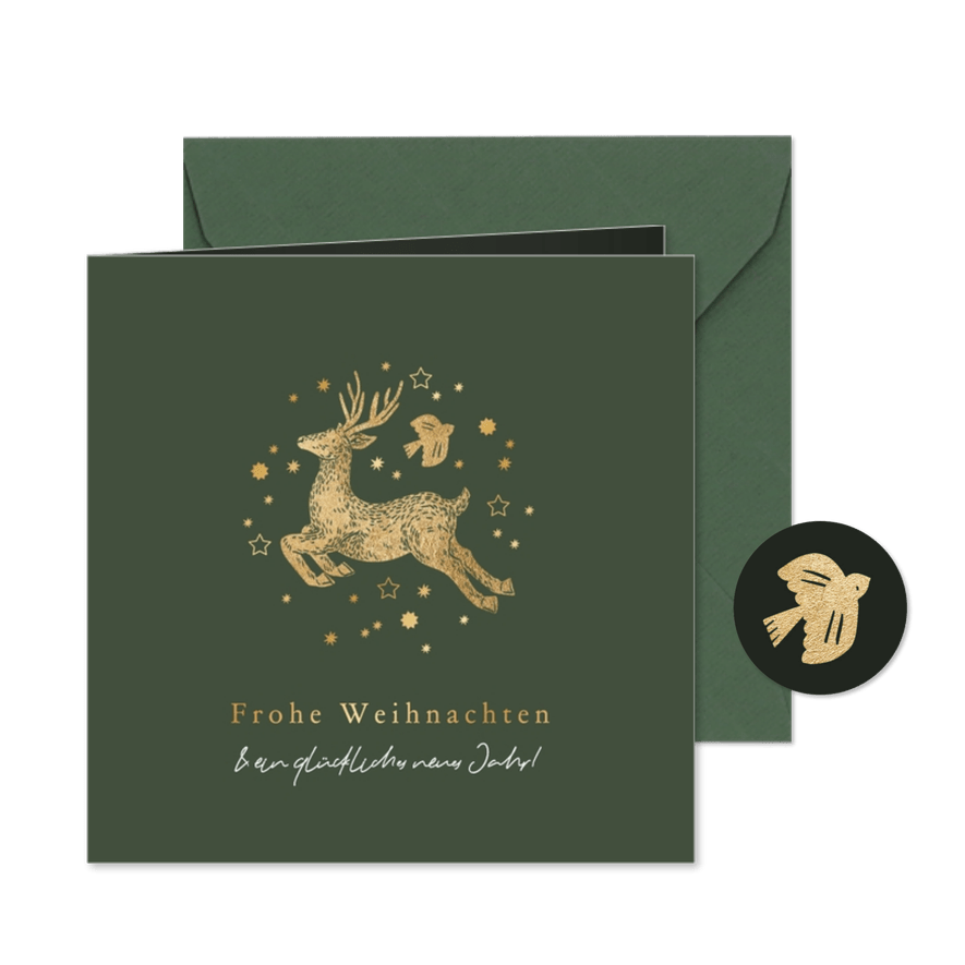 Weihnachtskarte Rentier, Taube & Sterne - Karteneindruck