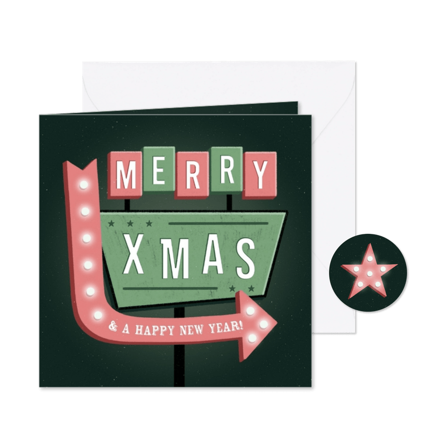 Weihnachtskarte retro Neonschild - Karteneindruck