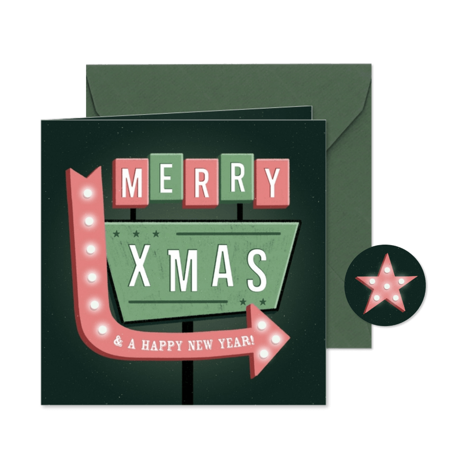 Weihnachtskarte retro Neonschild - Karteneindruck

