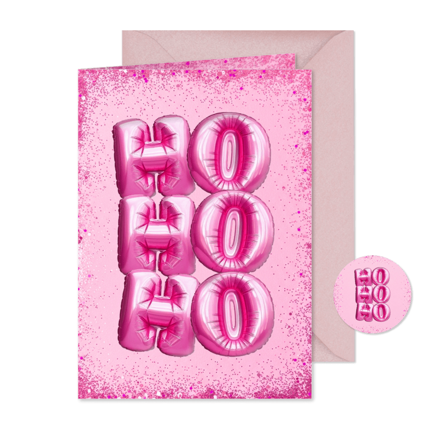 Weihnachtskarte rosa Glitzer Ho Ho Ho Folienluftballons - Karteneindruck