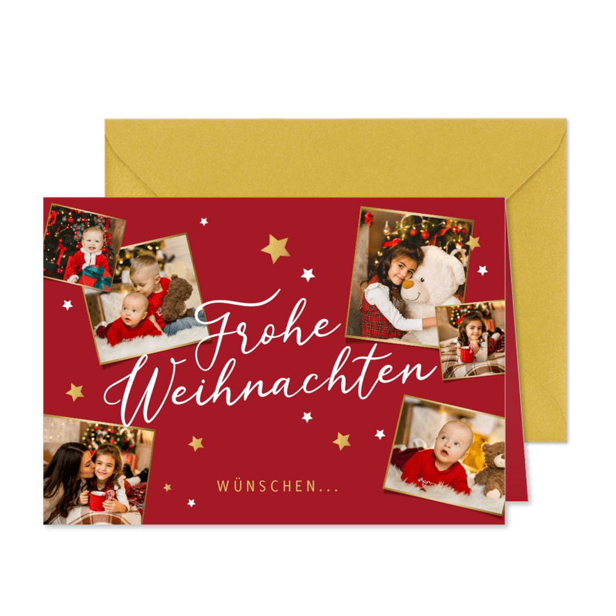 Weihnachtskarte rot mit Fotocollage - Karteneindruck