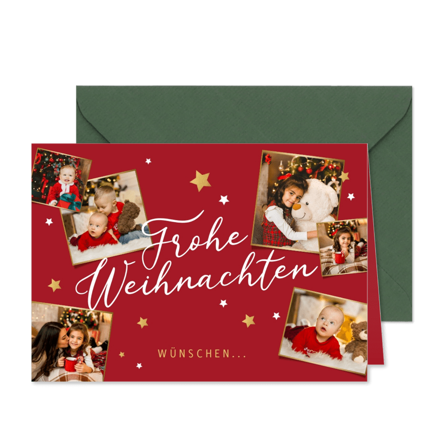 Weihnachtskarte rot mit Fotocollage - Karteneindruck