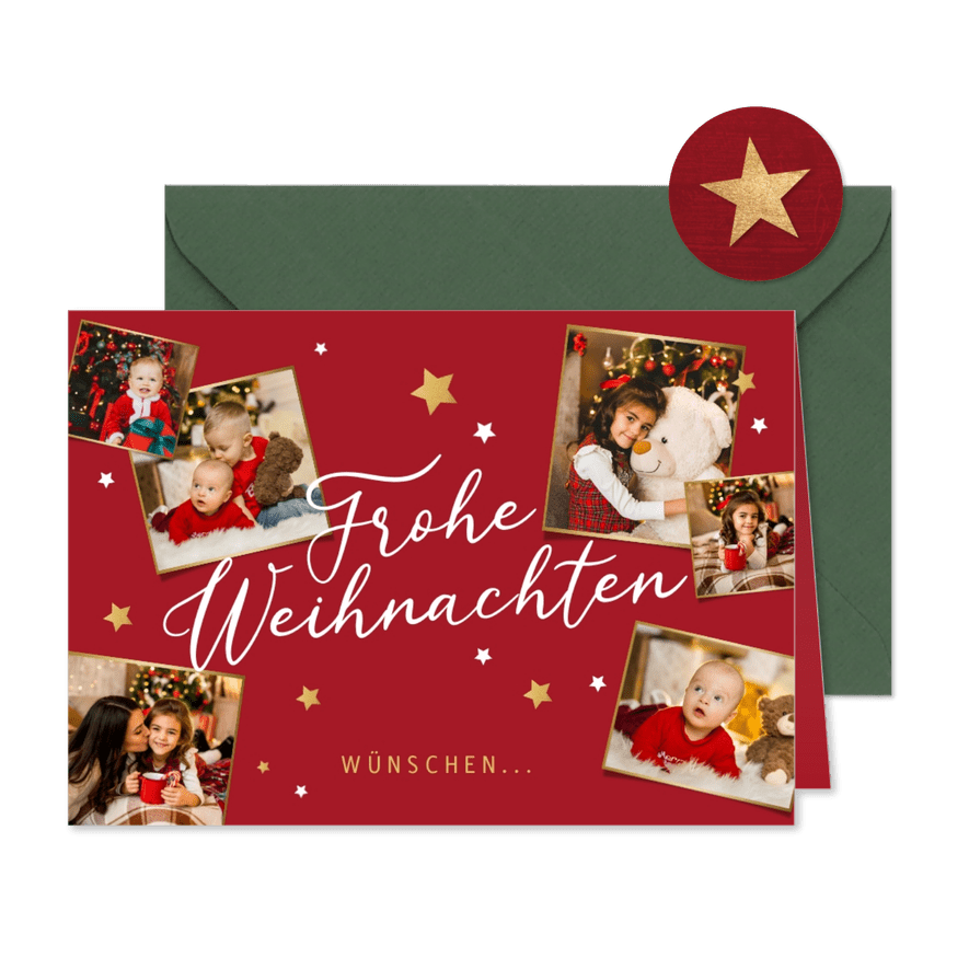 Weihnachtskarte rot mit Fotocollage - Karteneindruck