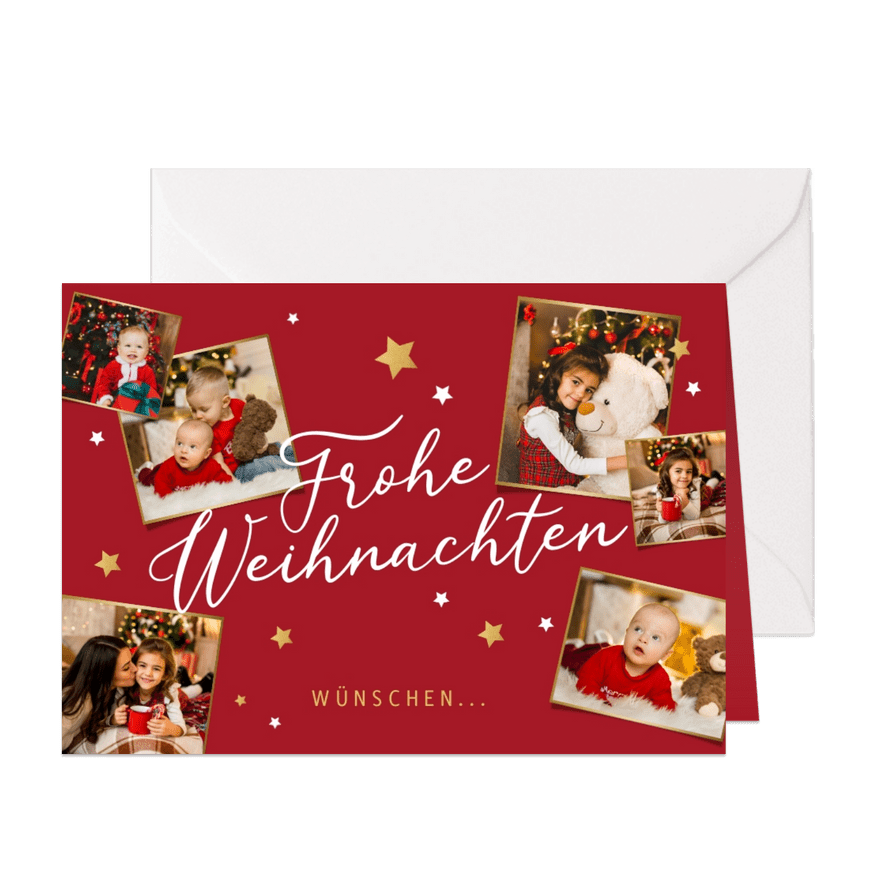 Weihnachtskarte rot mit Fotocollage - Karteneindruck
