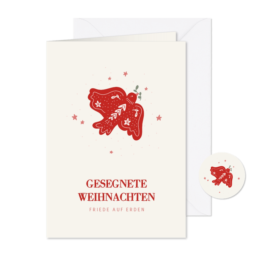 Weihnachtskarte rote Friedenstaube - Karteneindruck
