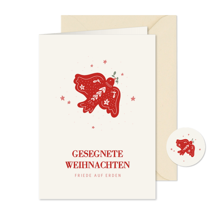 Weihnachtskarte rote Friedenstaube - Karteneindruck