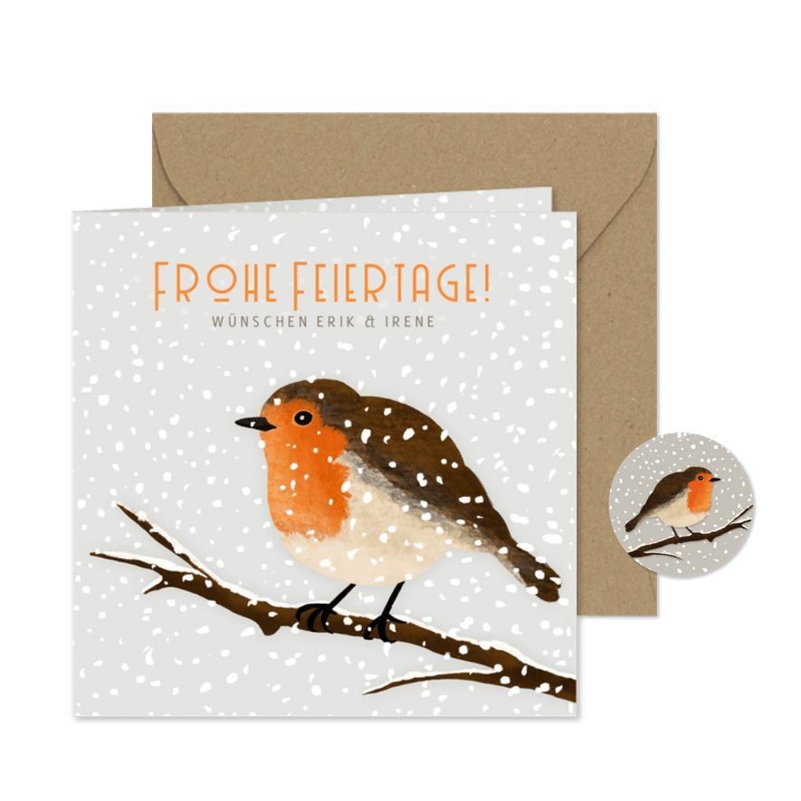 Weihnachtskarte Rotkehlchen im Schnee - Karteneindruck
