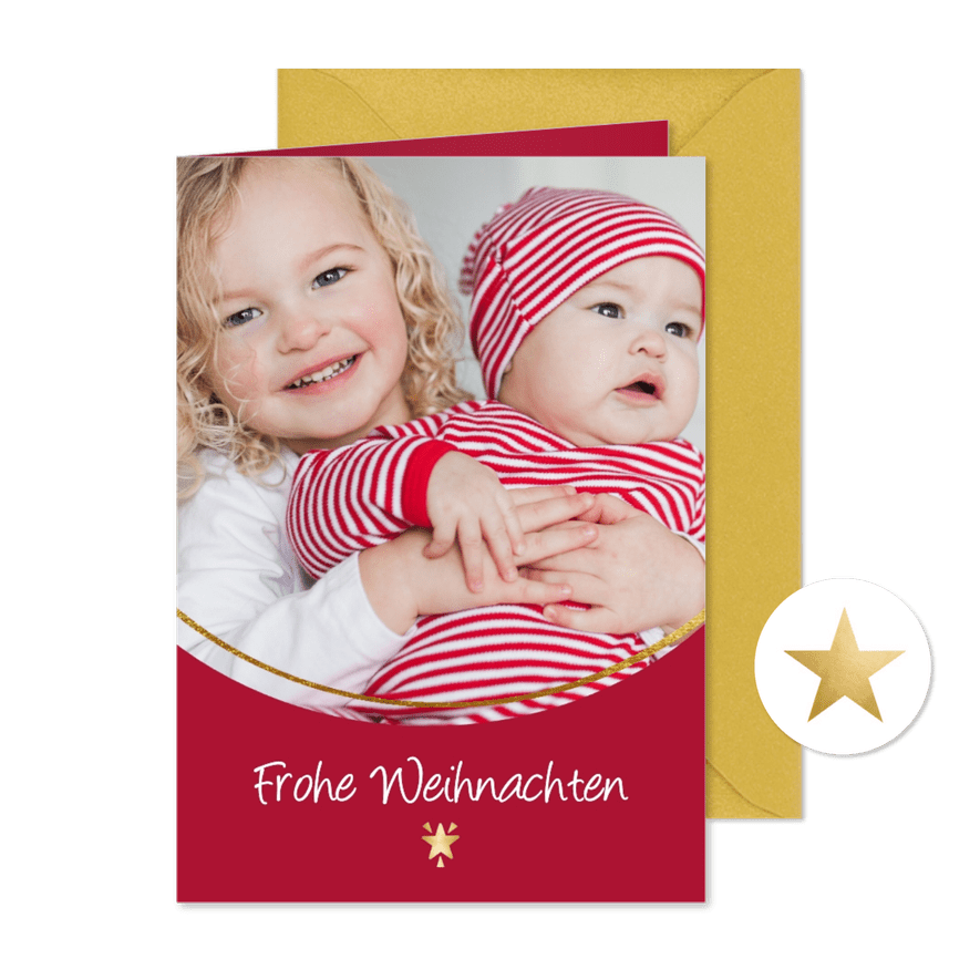 Weihnachtskarte rundes Foto mit Sternchen - Kartenvorschau
