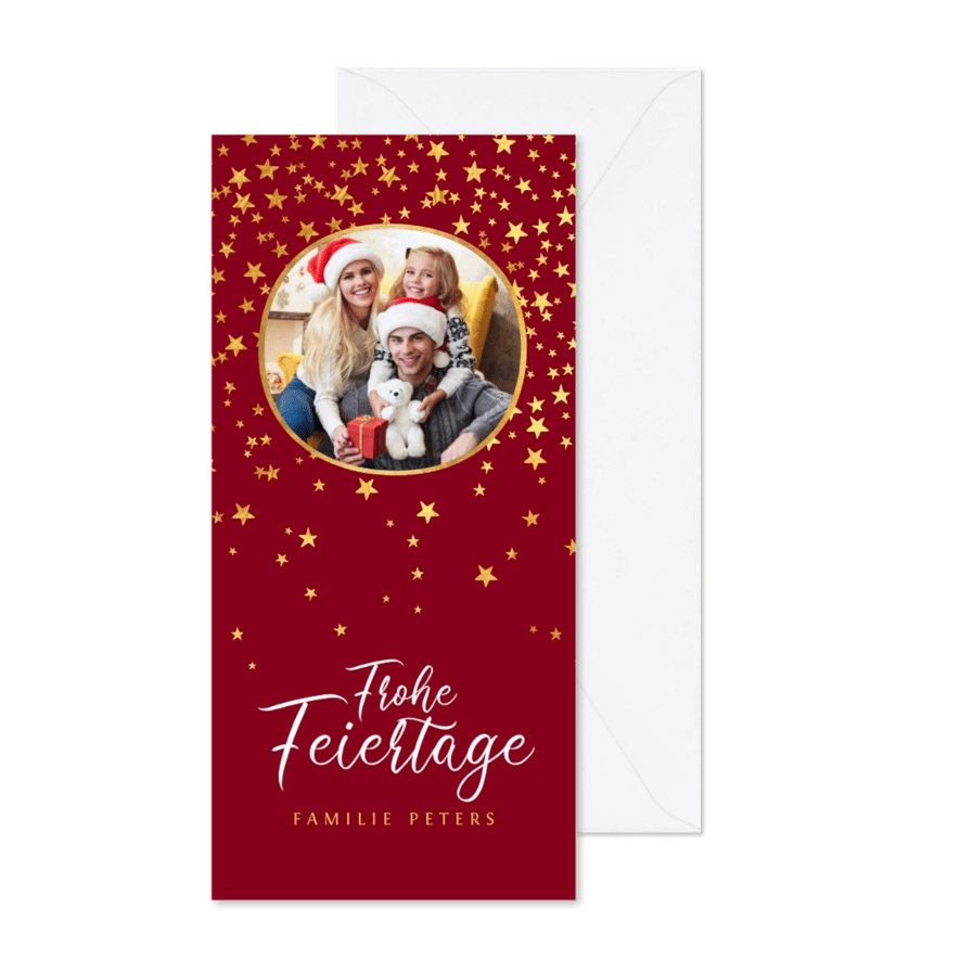 Weihnachtskarte rundes Foto und Sterne - Karteneindruck