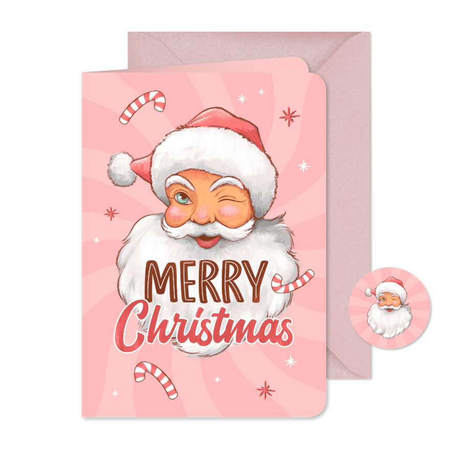 Weihnachtskarte Santa Claus 'Merry Christmas' rosa - Karteneindruck
