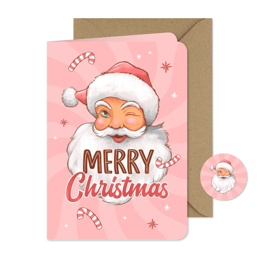 Weihnachtskarte Santa Claus 'Merry Christmas' rosa - Karteneindruck