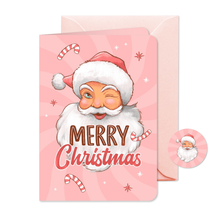 Weihnachtskarte Santa Claus 'Merry Christmas' rosa - Karteneindruck
