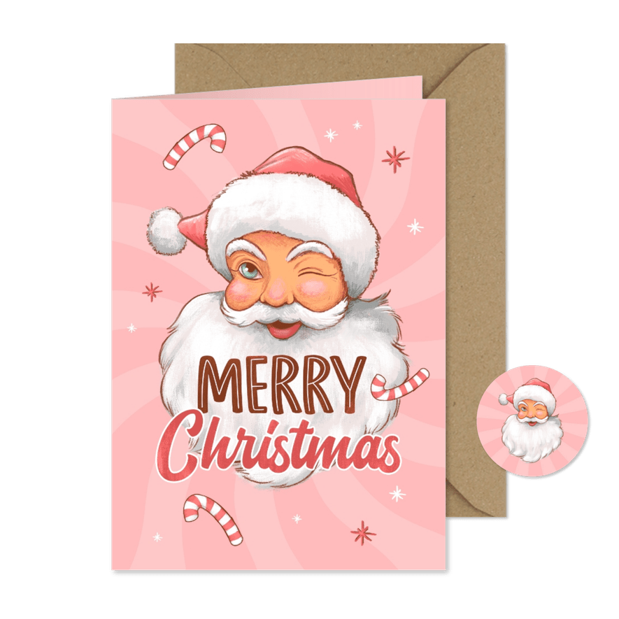 Weihnachtskarte Santa Claus 'Merry Christmas' rosa - Karteneindruck
