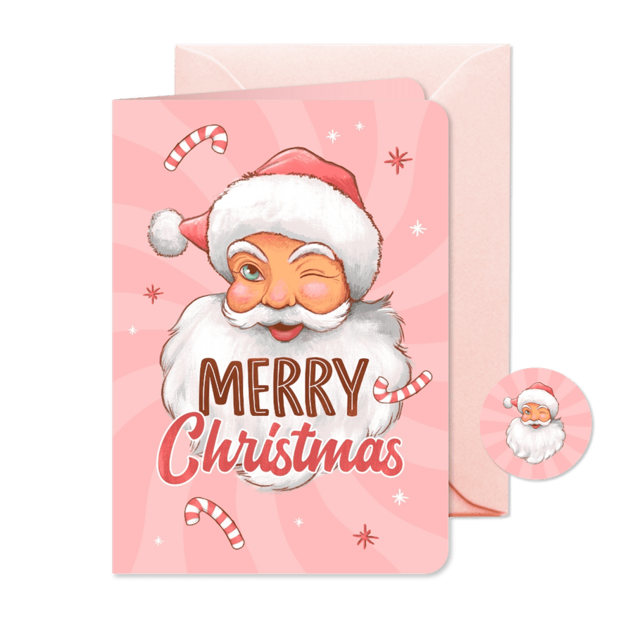 Weihnachtskarte Santa Claus 'Merry Christmas' rosa - Karteneindruck