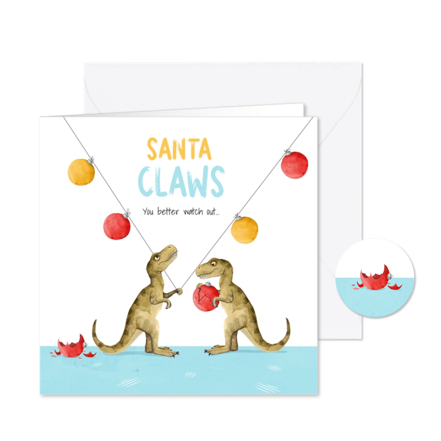 Weihnachtskarte 'Santa Claws' mit Dinos - Karteneindruck