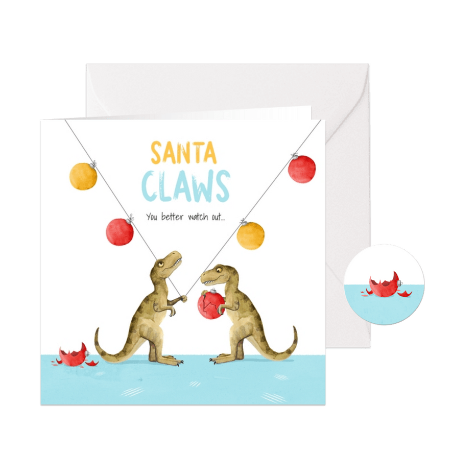 Weihnachtskarte 'Santa Claws' mit Dinos - Karteneindruck
