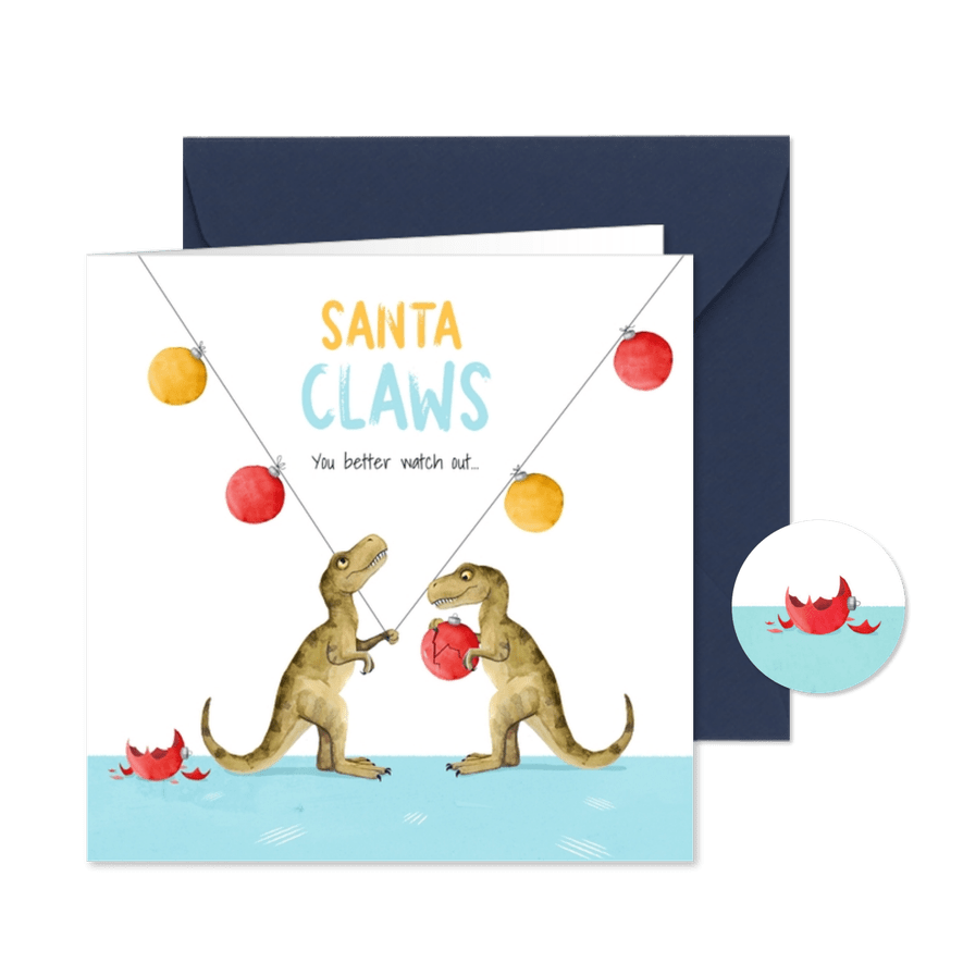 Weihnachtskarte 'Santa Claws' mit Dinos - Karteneindruck
