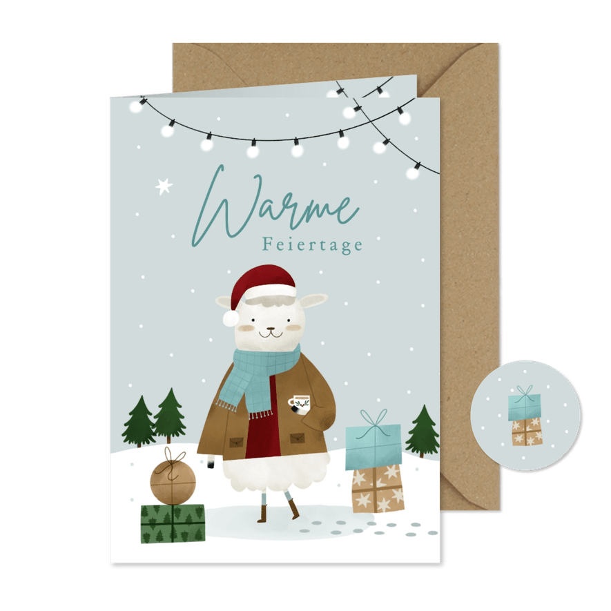 Weihnachtskarte Schaf im Schnee - Karteneindruck
