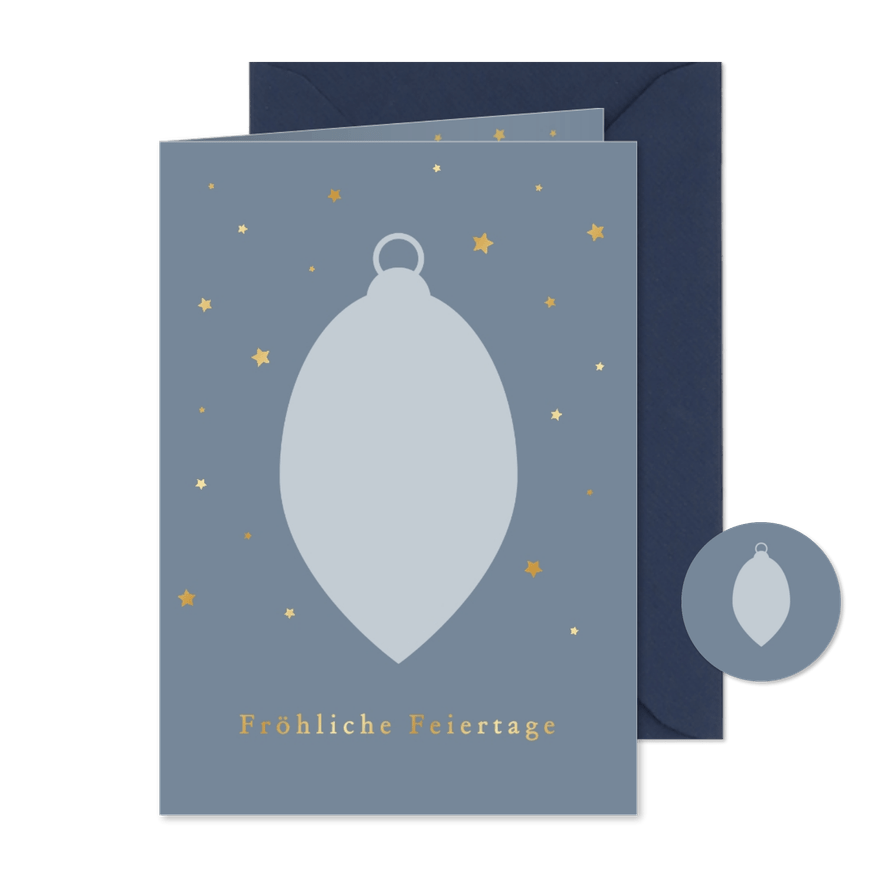 Weihnachtskarte schlichte Weihnachtskugel Goldsternchen - Karteneindruck
